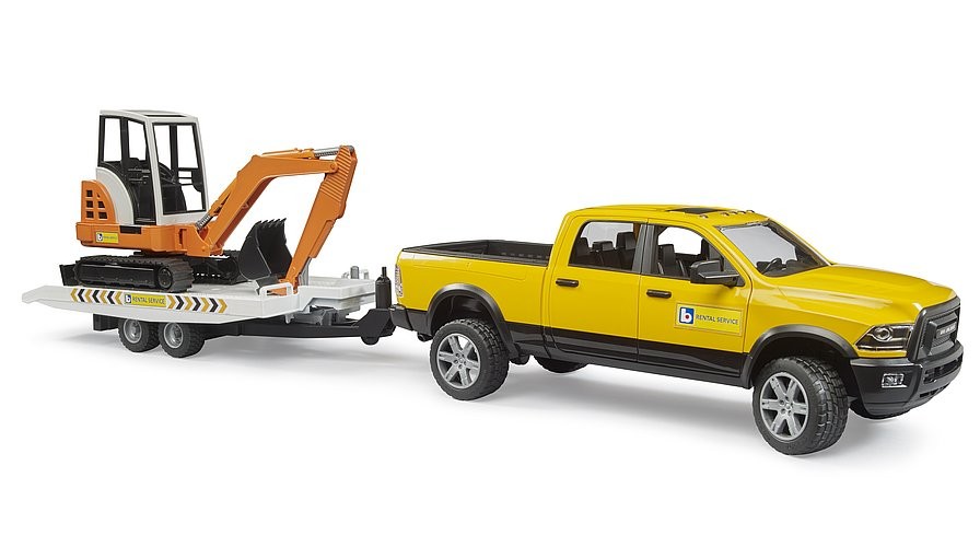 Bruder #2546 RAM Rental Service with Trailer and Mini Excavator – Brand New!