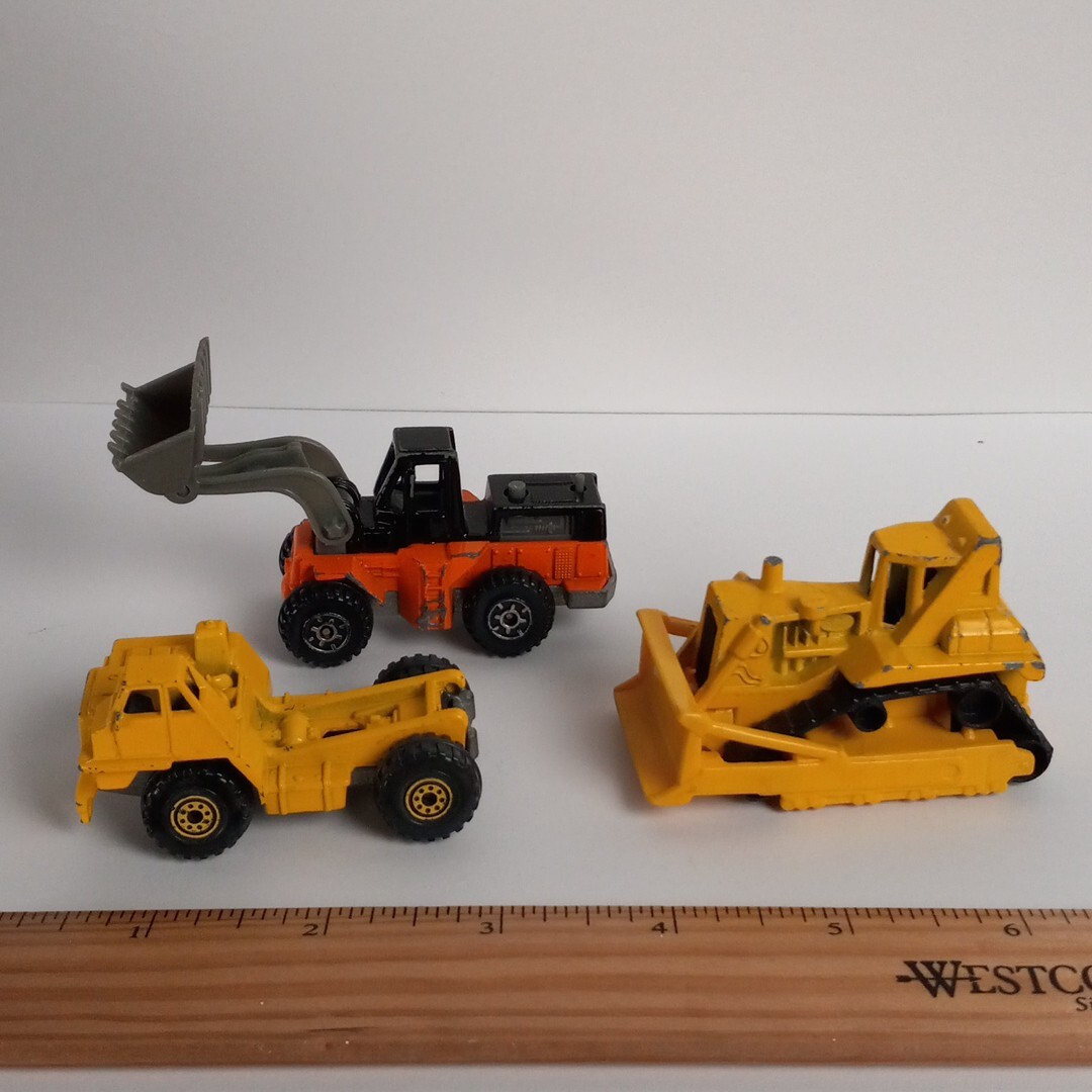 Lot Of 3 Vtg 1979 & 1991 Hot Wheels Yellow Cat Bulldozer Orange Loader Diecast