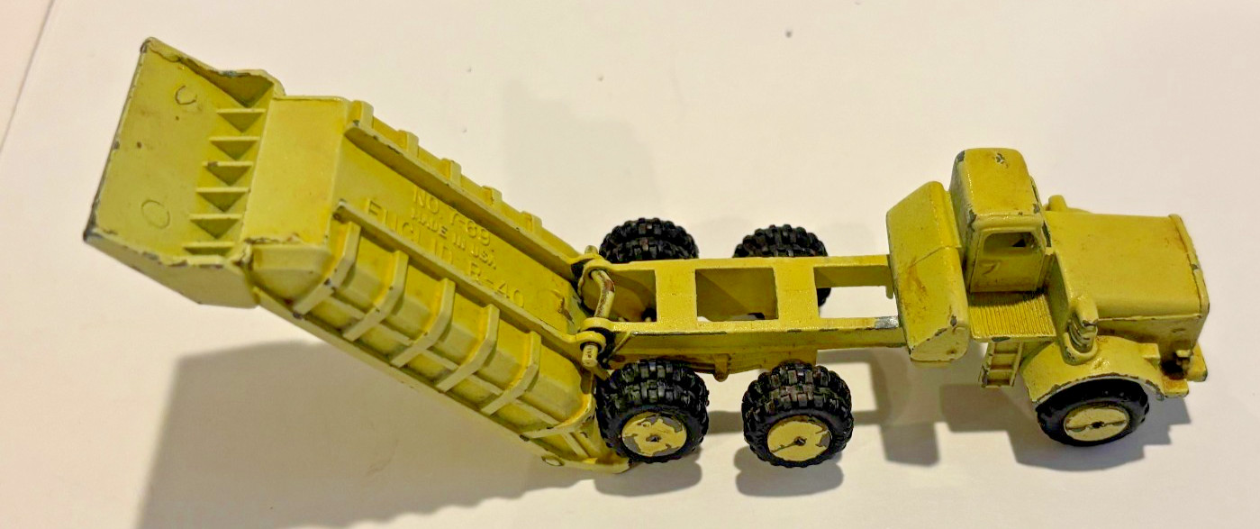 Vintage Mercury Lit’l Toys Gibbs #7-69 Euclid R-40 Dump Truck yellow-green, used