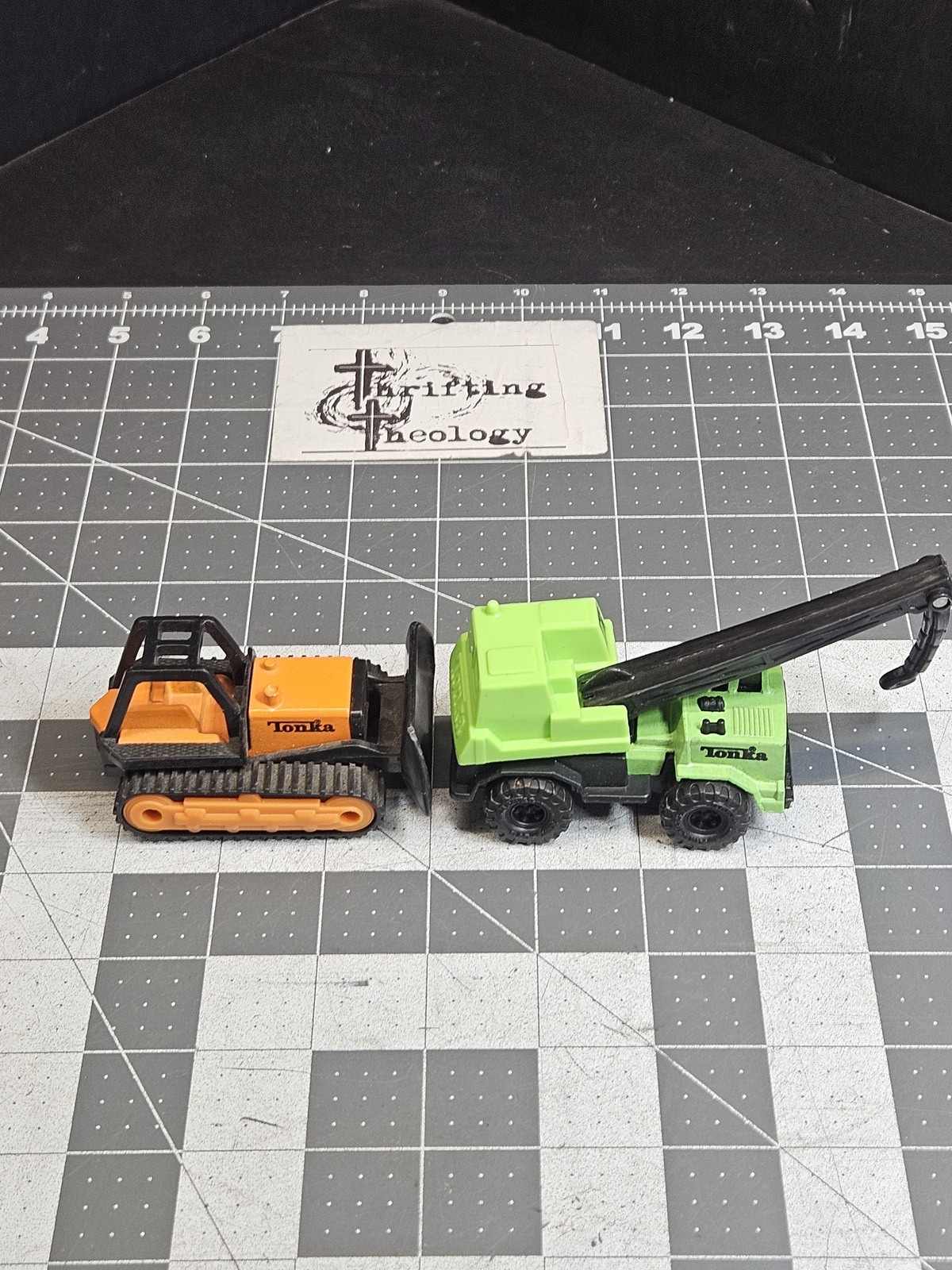 Tonka Mini Construction Vehicles Lot: Bulldozer & Crane Truck 1992 1994 Plastic