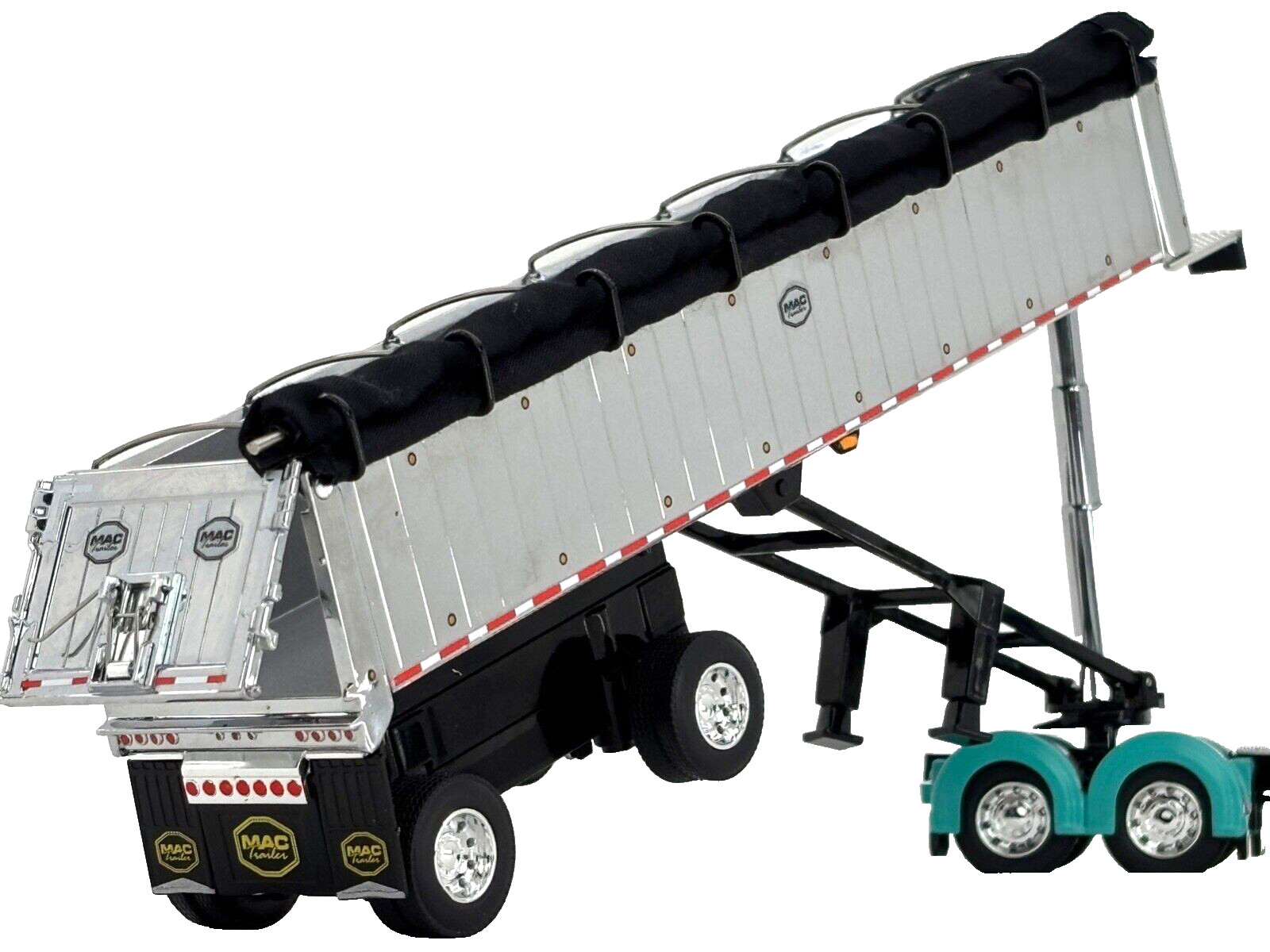 1/64 DCP CHROME/BLACK MAC SPREAD AXLE DUMP TRAILER W/ BLACK TARP