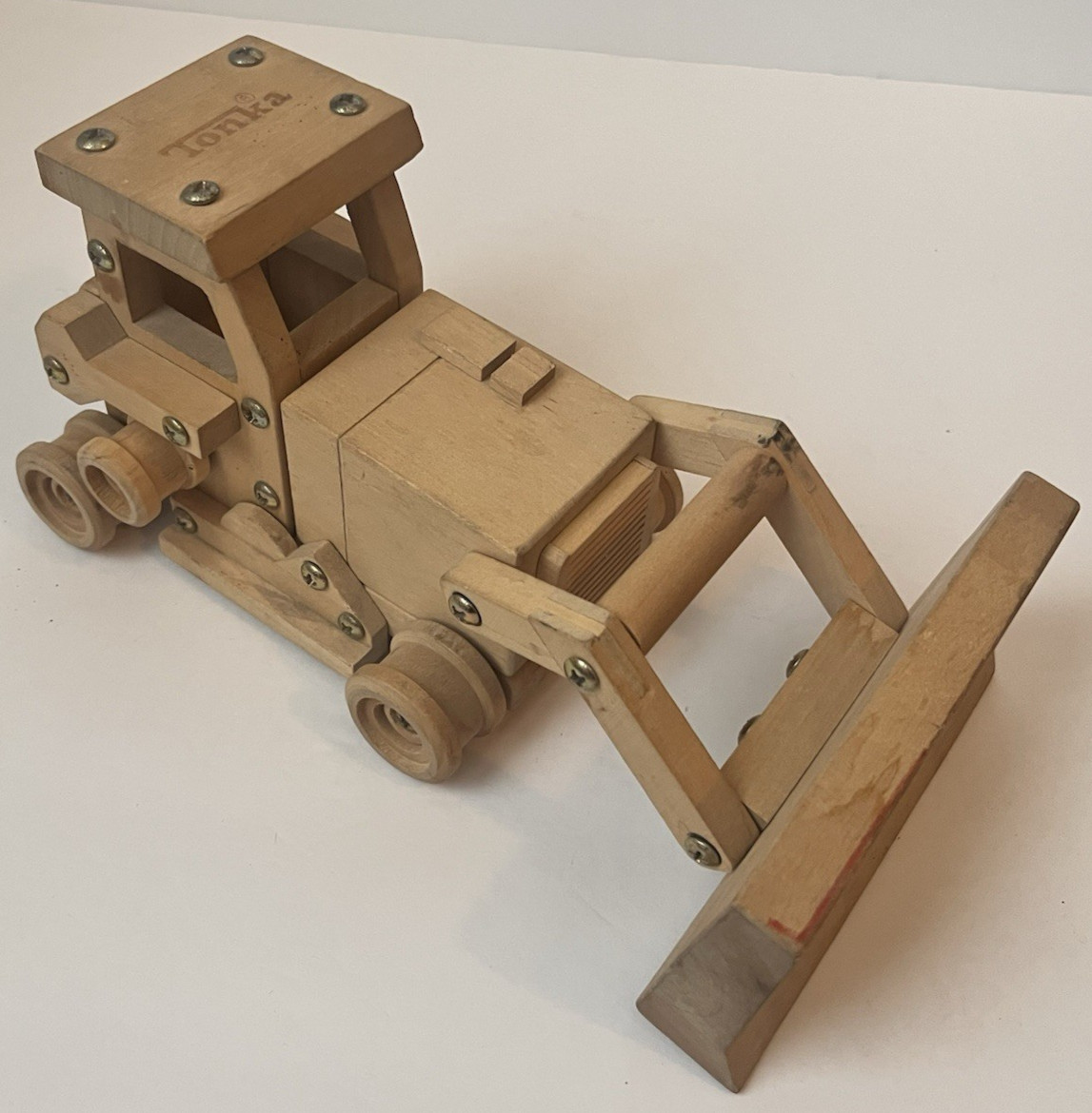 Vintage Tonka Solid Wood Bulldozer Toy Heavy Duty 8 Inch No Rubber Tracks