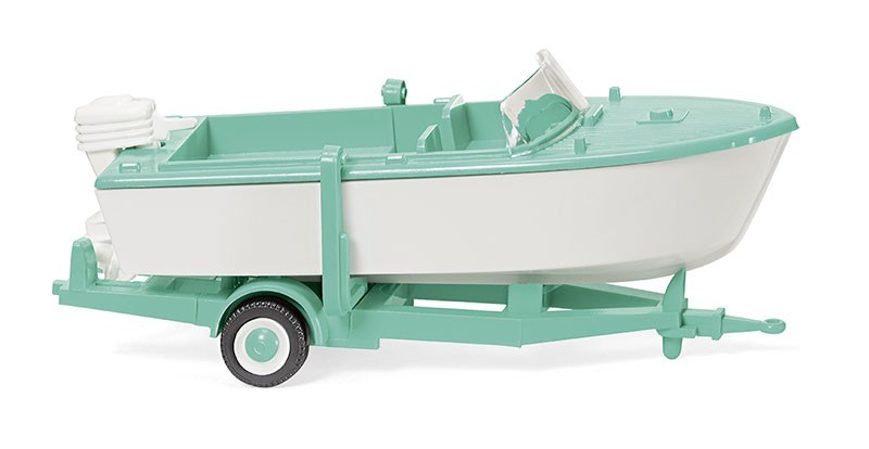 Wiking 009503 Trailer Mounted Motor Boat in Signal White – Germany 1/87 HO MIB