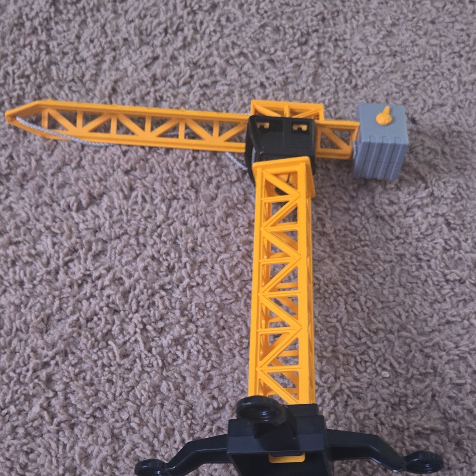 Toy Construction Crane Boom Arm w/ Gray Counterweight, Yellow/Black Plastic