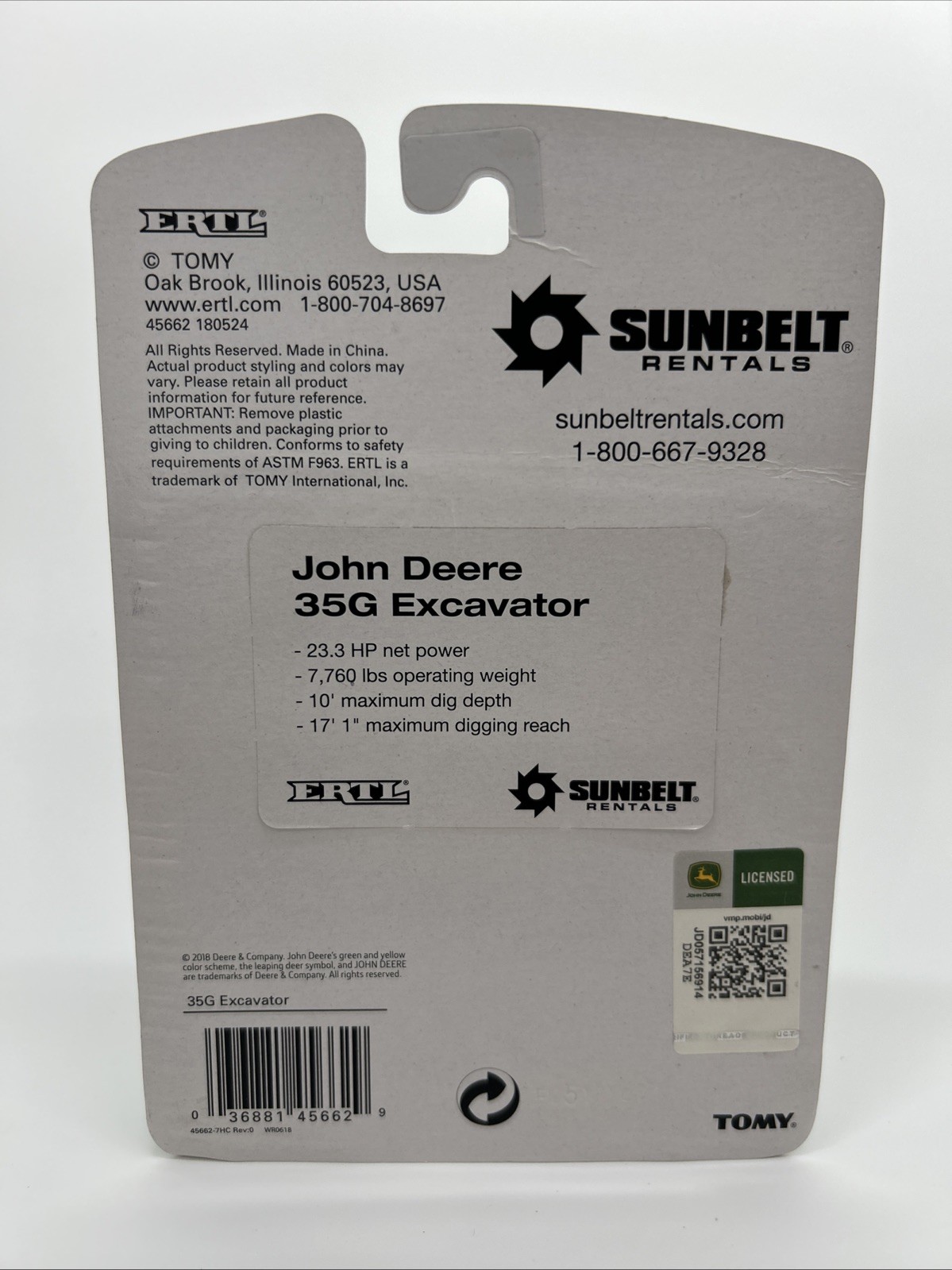 ERTL 1:50 Sunbelt Rentals 35G John Deere Excavator RARE NIB
