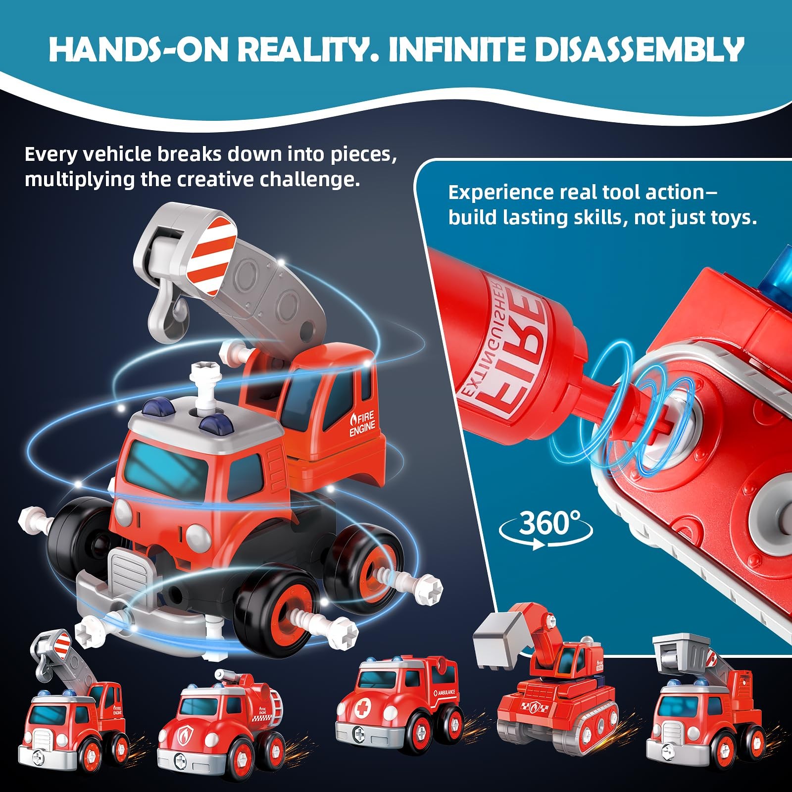 3 4 5 6 Year Old Boy Birthday Gift, 5-in-1 Take Apart Fire Truck Toys, Transf…