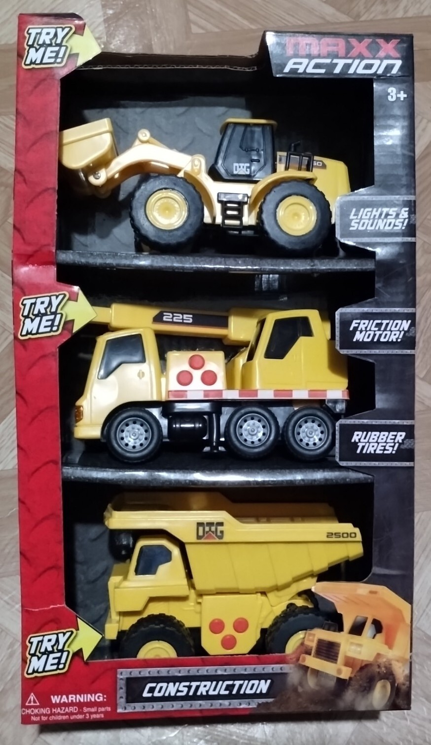 Maxx Action Trucks Lights & Sound Construction Series 3-Pack Trucks Brand New