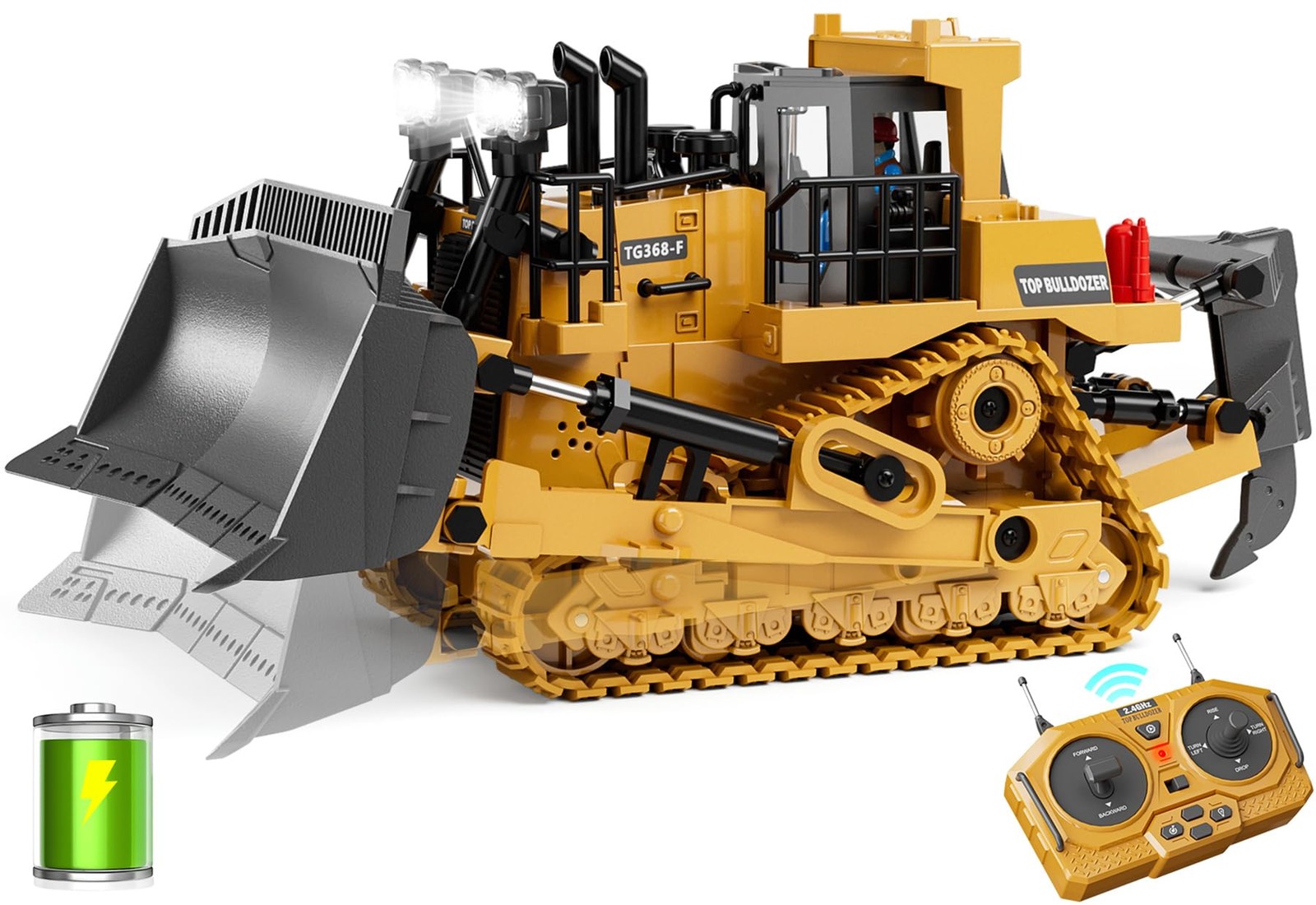 9~Channel RC Bulldozer Toy with Lights & Sound for Kids Ages 3~12
