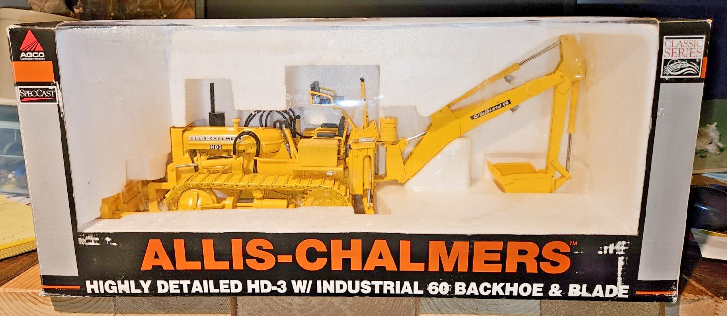 Vintage Allis-Chalmers HD-3 Crawler Industrial 60 Backhoe & Blade SpecCast 1/16