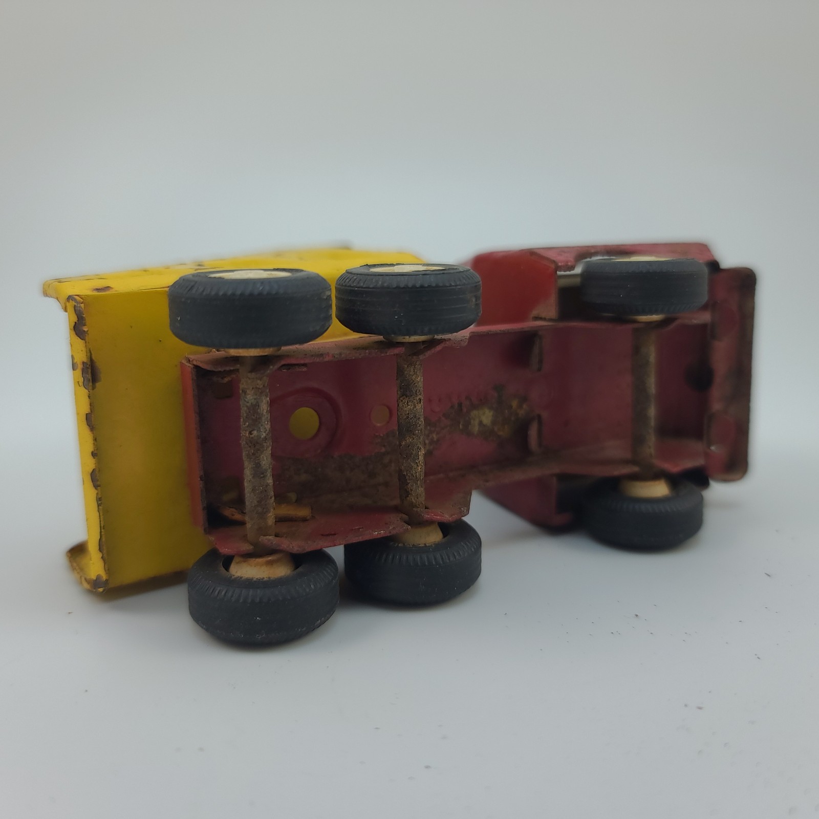 Vintage Diecast Metal Dump Truck Red Yellow Construction Toy Vehicle Collector