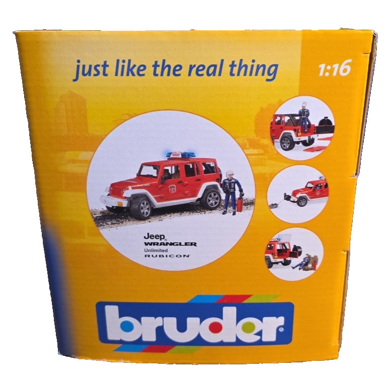 Bruder Jeep Wrangler Rubicon Wagon Firefighter Vehicle w/ Acss. & Light 1:16 NIB