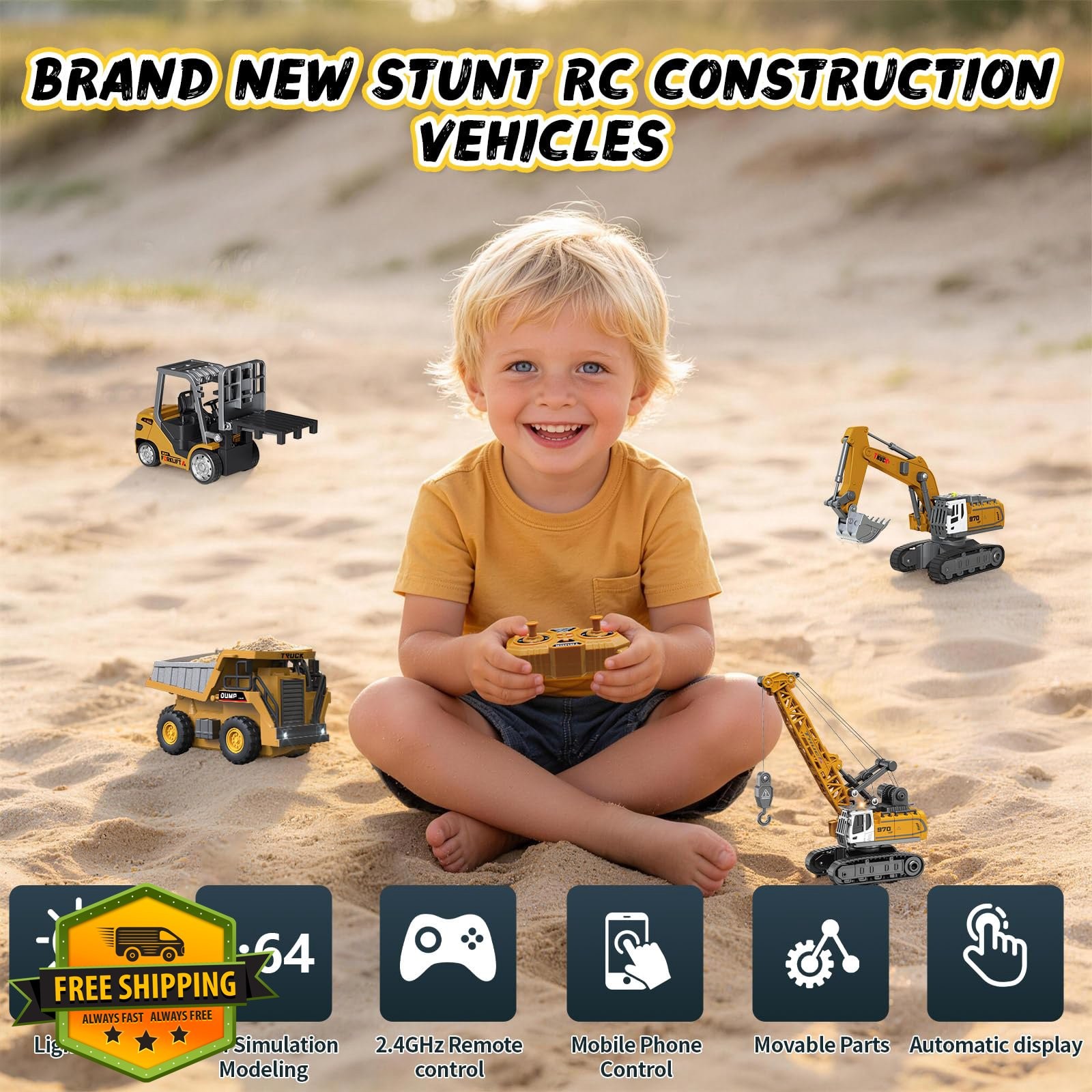 ZHYLLO RC Construction Vehicles Excavator Dump Truck Forklift Crane