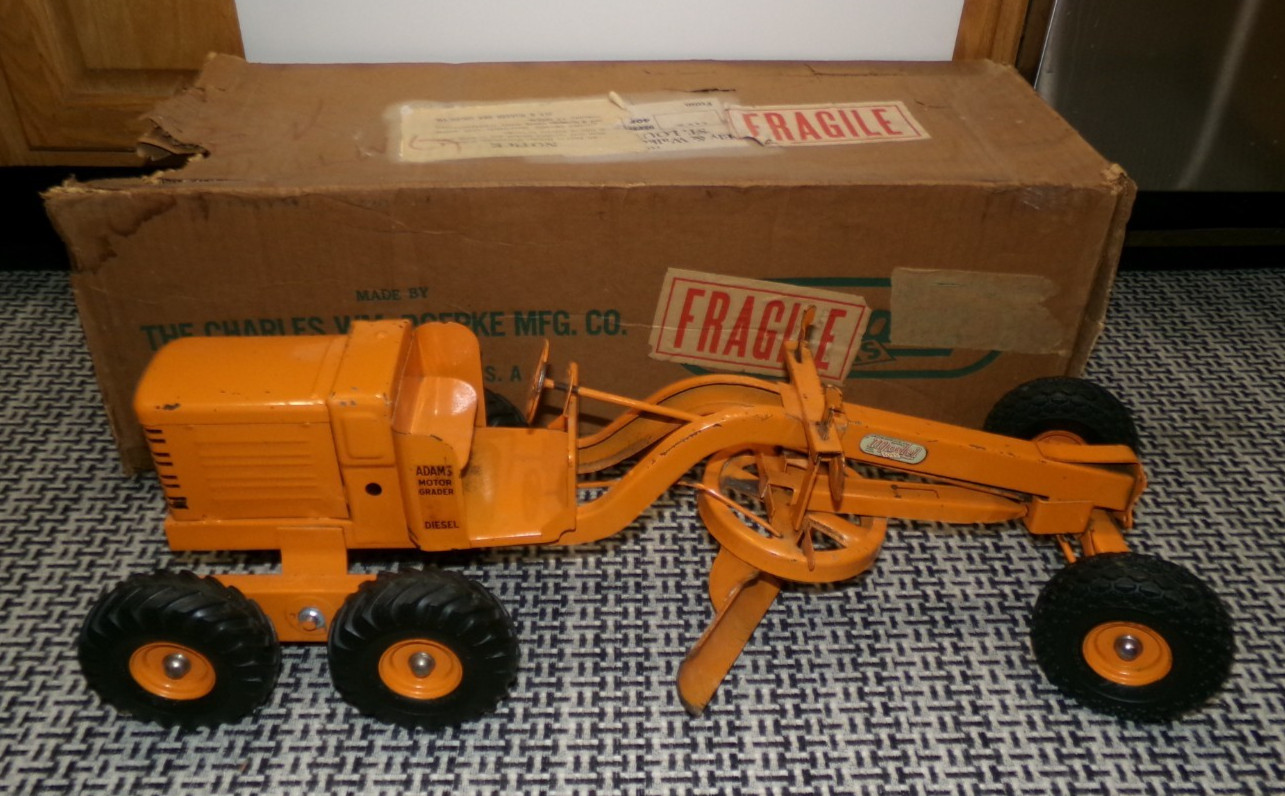Vintage 1950s Pressed Steel Doepke Adams Orange Road Grader #2006 Original Box
