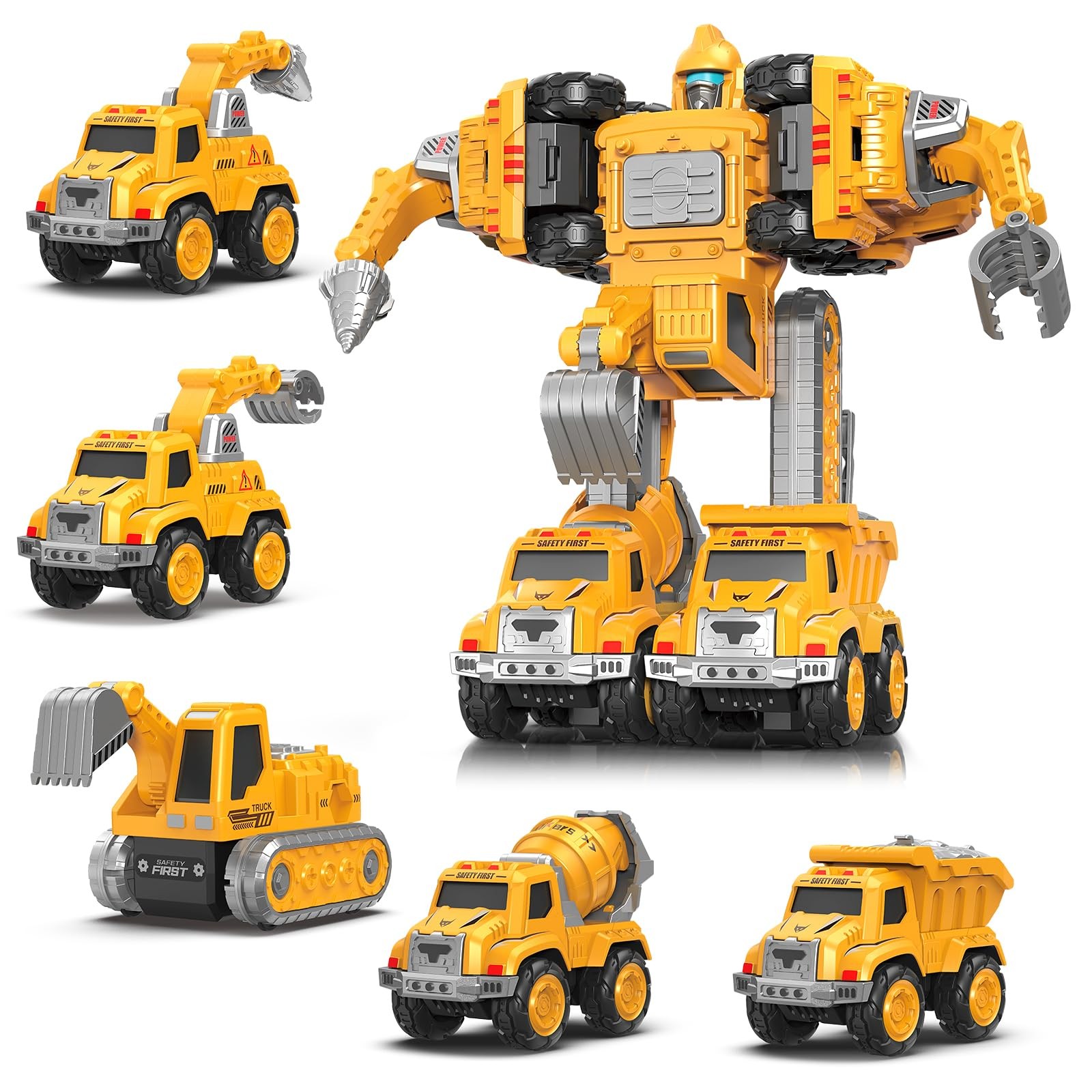 Toys for 3 4 5 6 Year Old Boys– 5-In-1 Detachable Construction Vehicles Set–Tran