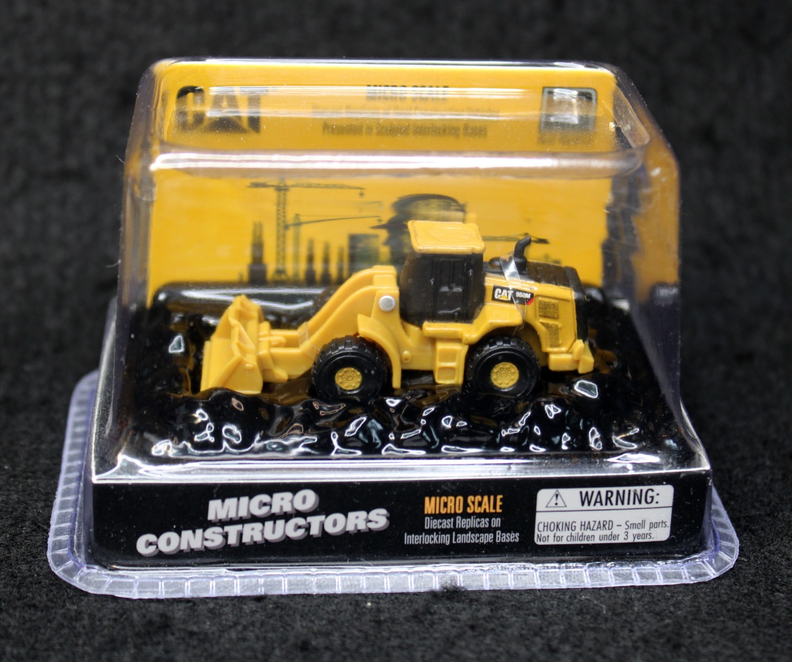3x Micro Scale Diecast CAT Micro Constructors on Interlocking Landscape Bases