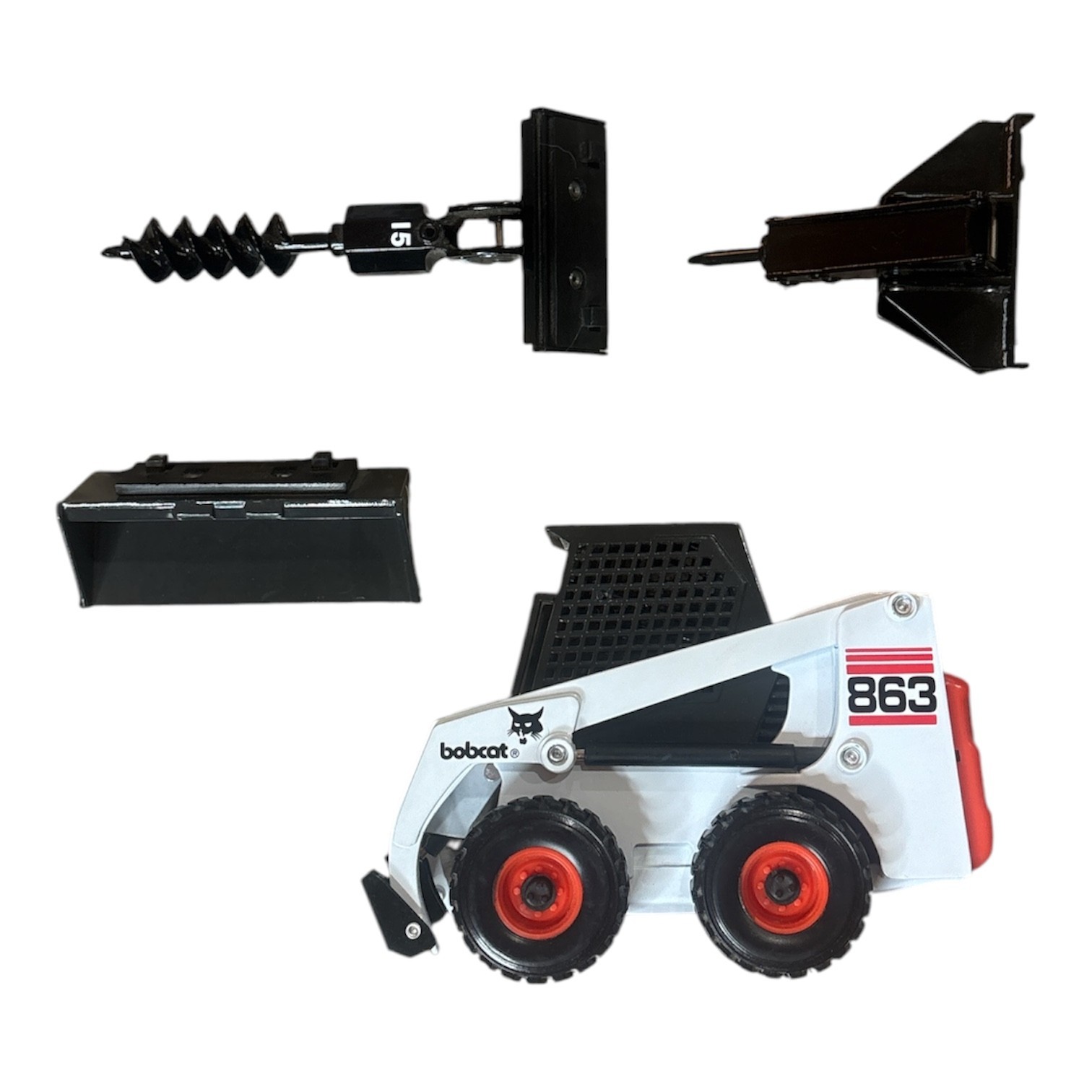Bobcat 863 Loader & Attachments Die Cast Model Set 1:25 Scale Skid Steer