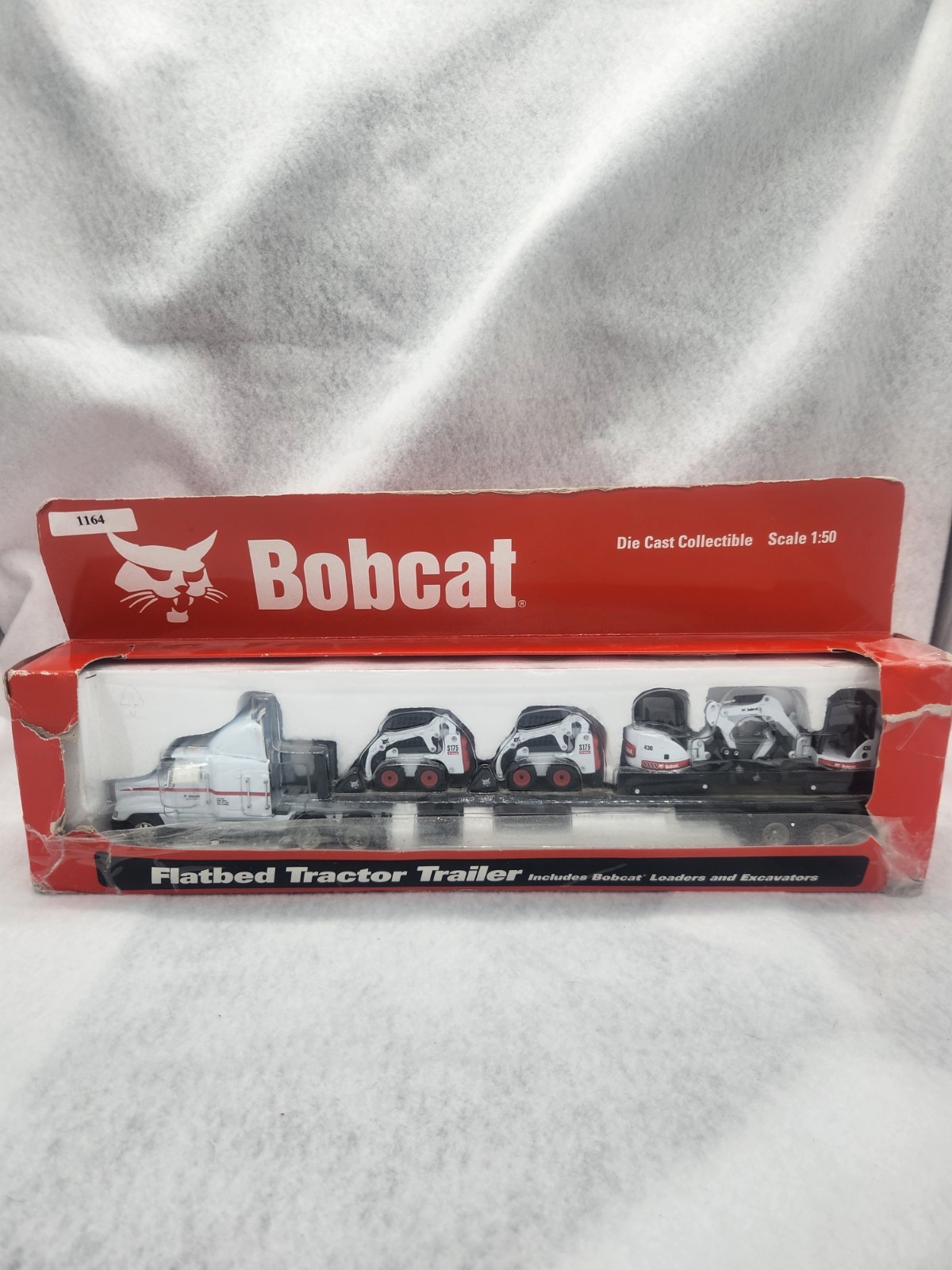 Flatbed Tractor Trailer w/ Bobcat Loaders and Excavators 1:50 Scale in Box