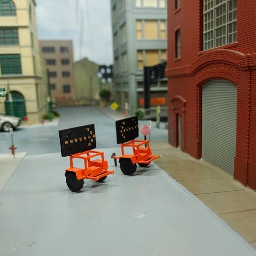 1/87 HO Scale Custom Built Set Of Two Arrow Board Trailers.