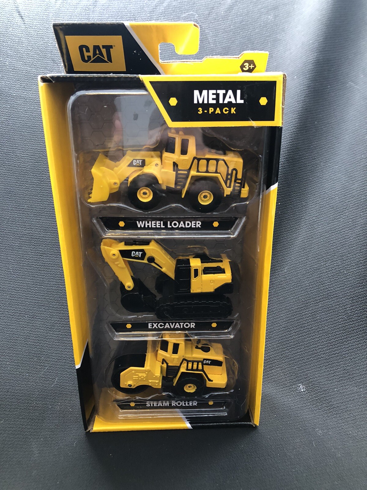 CAT Metal Trucks 3 Pack Die Cast Wheel Loader, Excavator, Steam Roller