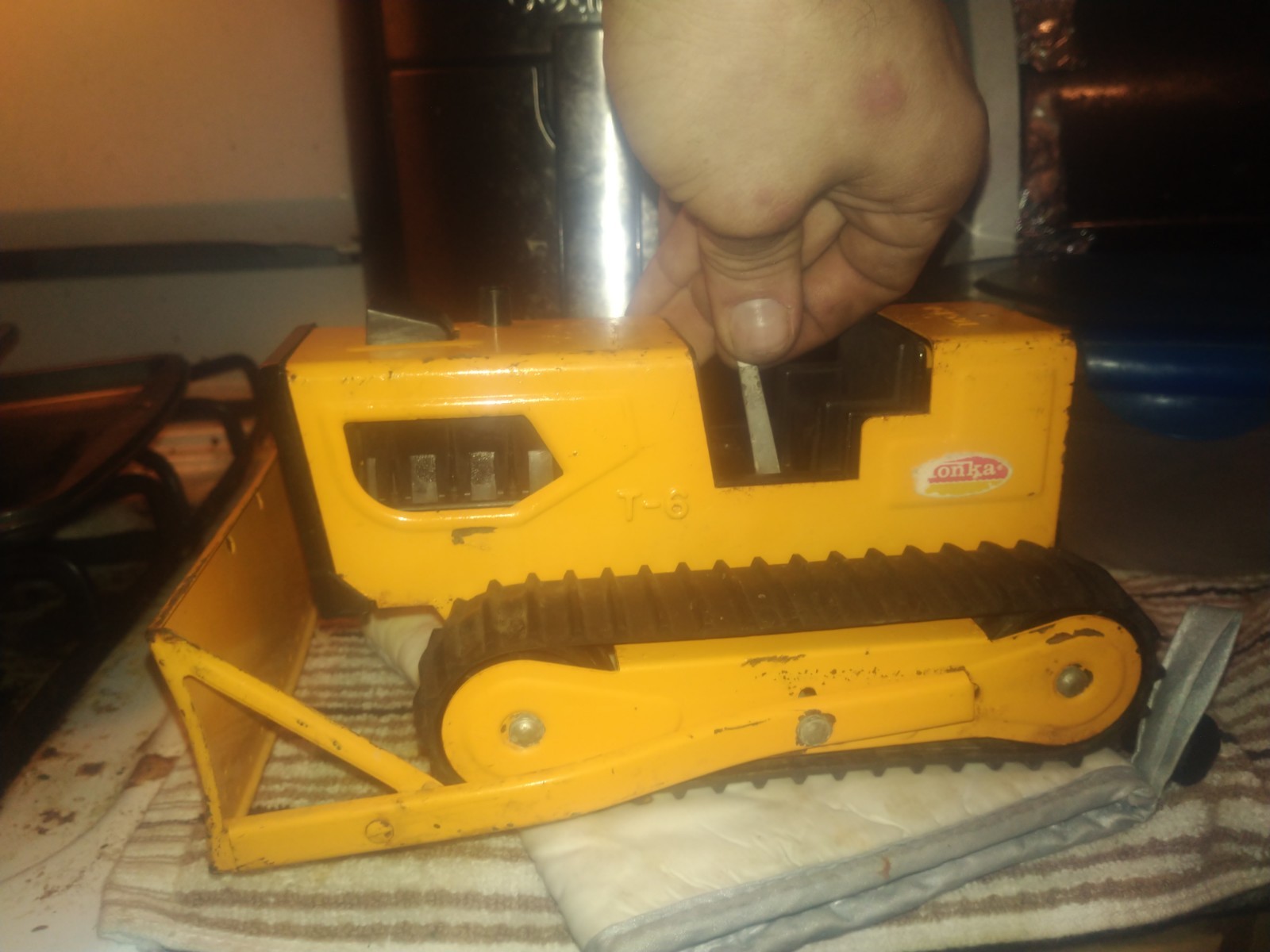 vintage 1970s Tonka T-6 Diecast Bulldozer Dozer Tracked Crawler Toy, Orange
