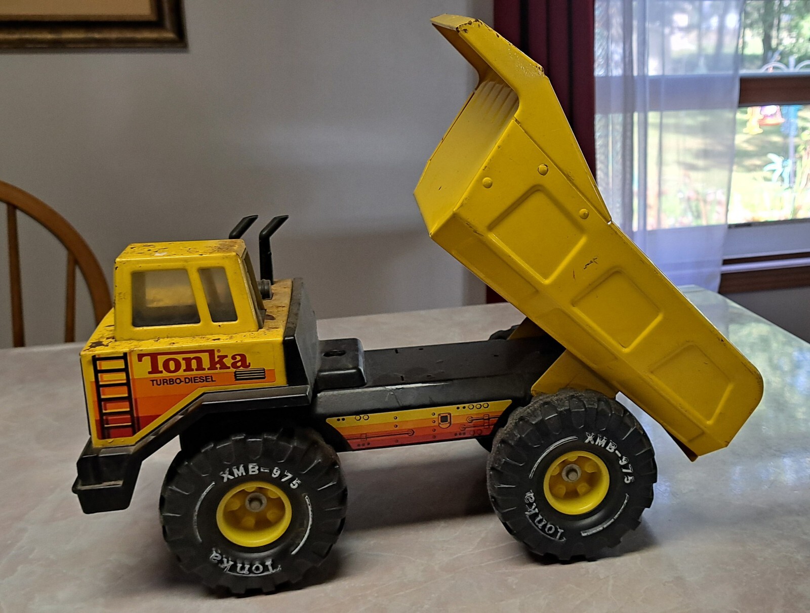 Vintage Mighty Tonka Toys Yellow Metal Turbo Diesel Dump Truck XMB-975 Steel Toy