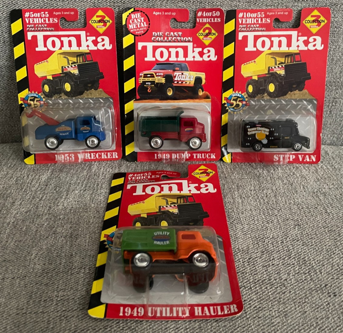 Lot of 4 Tonka 1953 Wrecker 1949 Dump Truck 1949 Utility Hauler Step Van DieCast