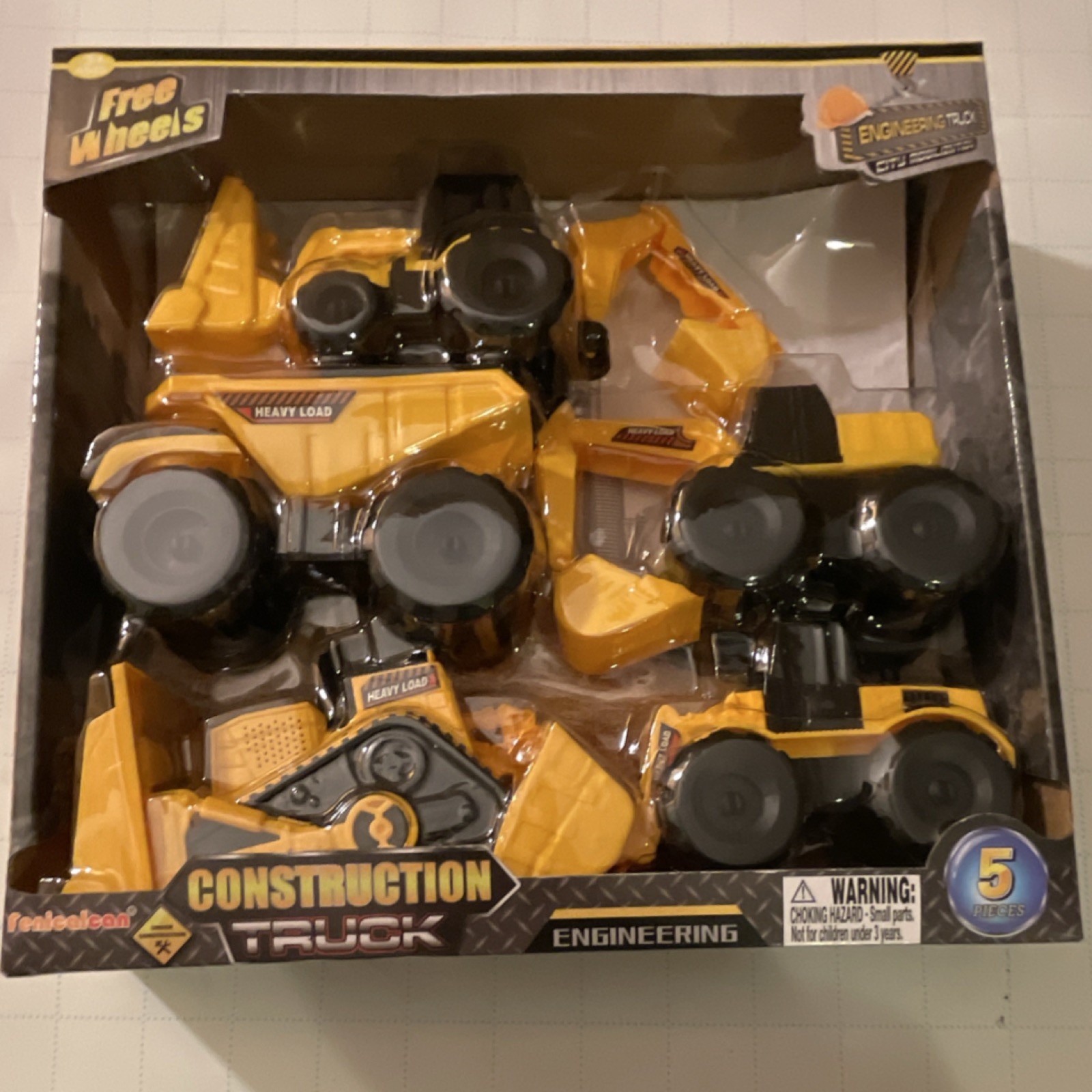 Free Wheels 5-Piece Construction Truck Toy Set Backhoe Loader Dump Truck