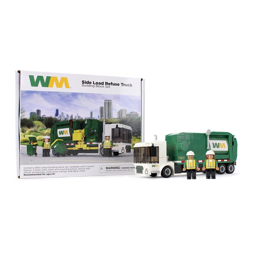First Gear *WASTE MANAGEMENT* Side Load Refuse Garbage Truck BLOCK BUILDING SET