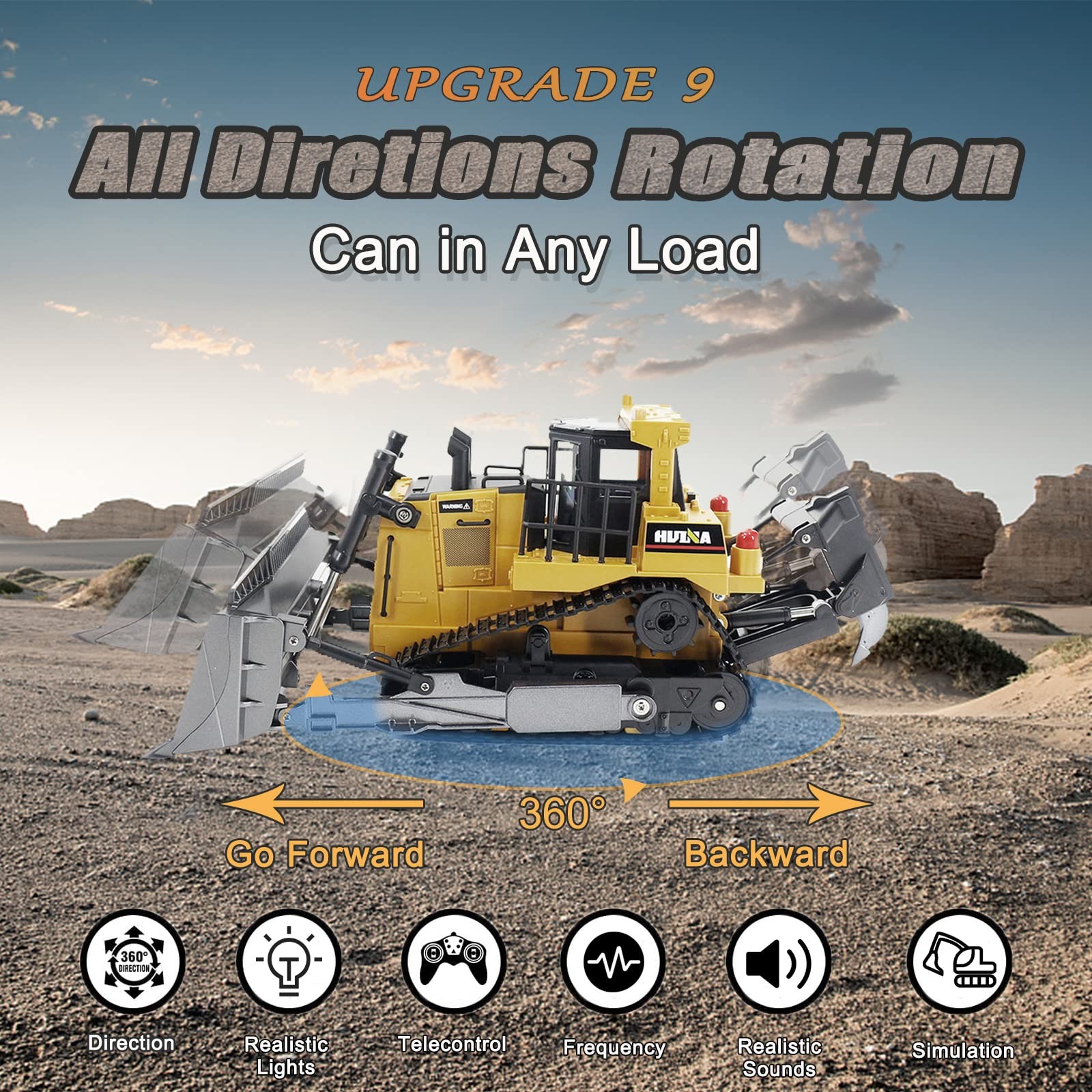 Remote Control Bulldozer RC 1/16 Full Functional Construction Vehicle, 9 Chan…