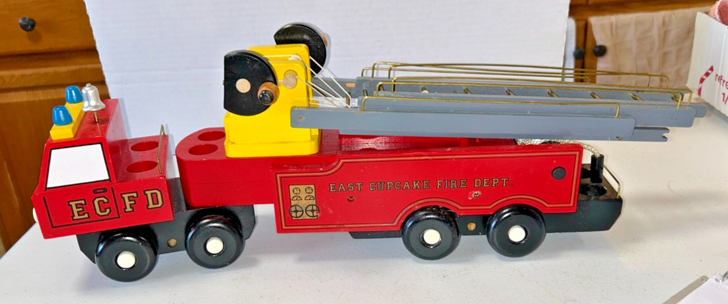 Vintage Maple Landmark Montgomery Cupcake Fire Dept Ladder Truck Wooden Toy