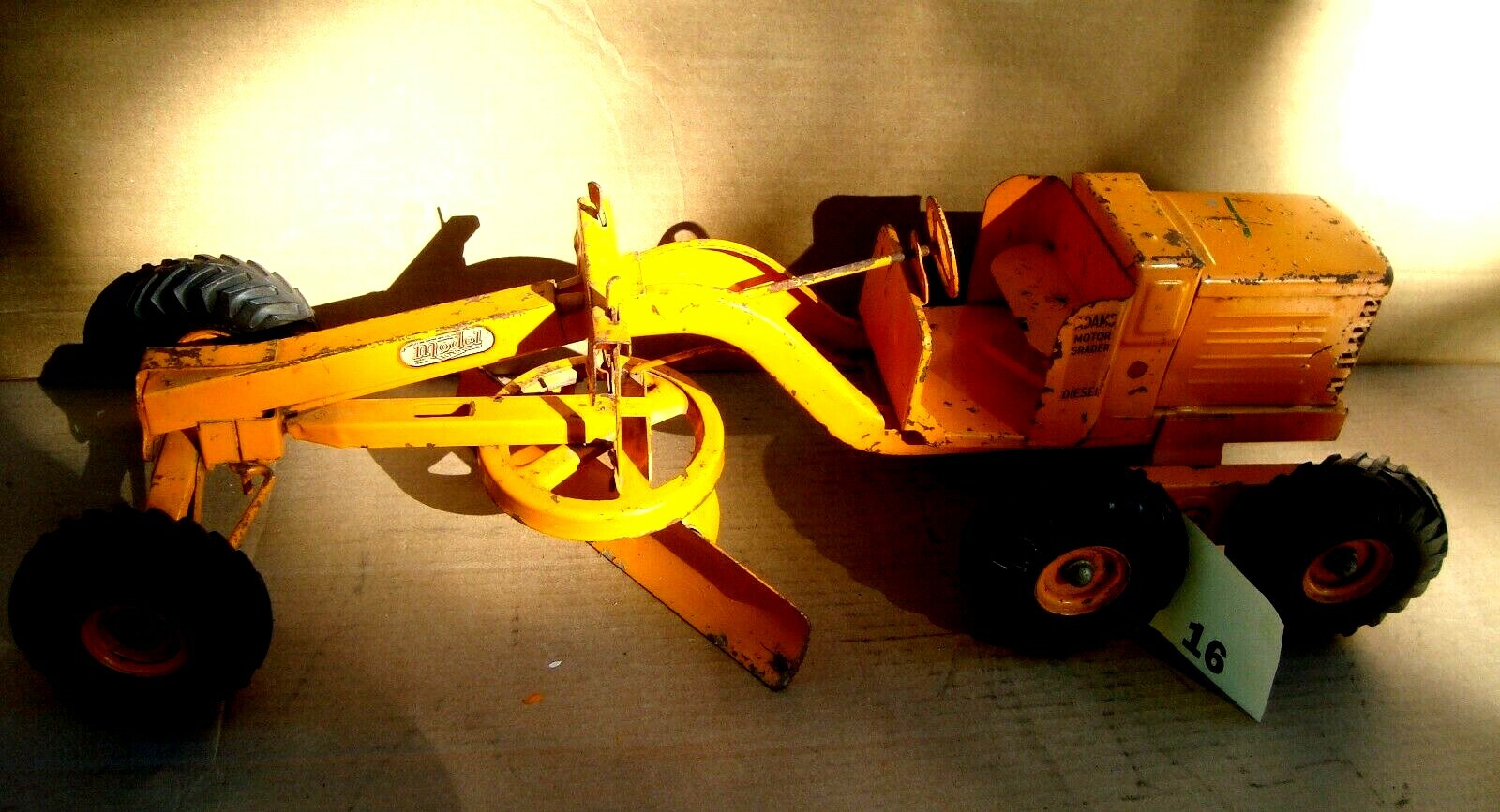 1950 s Adams NY-Toys Large Road Grader Diesel Orange (SG item#16)