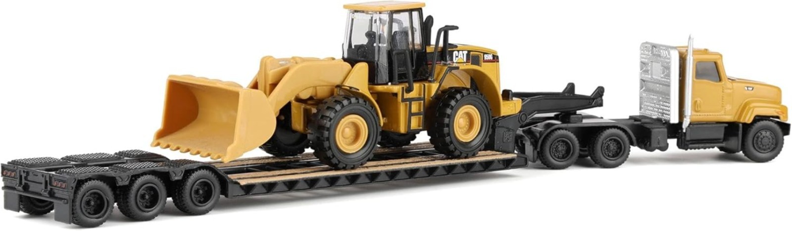 Authentic 1/87 Caterpillar Day Cab with Lowboy Trailer & 950G Wheel Loader Model