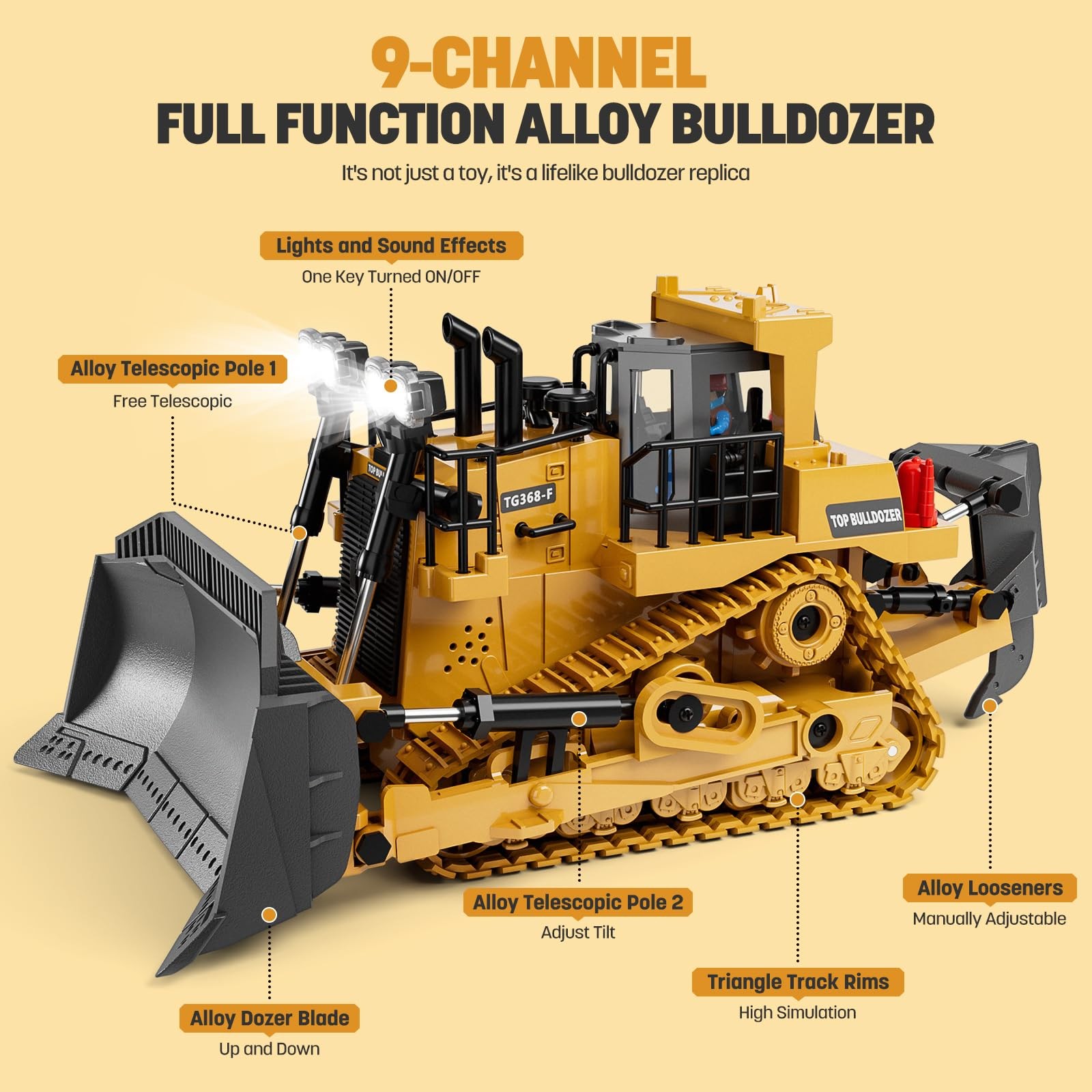 KIDMARKT Metal RC Bulldozer Toy for Kids | 9Channel Remote Control TrackType …