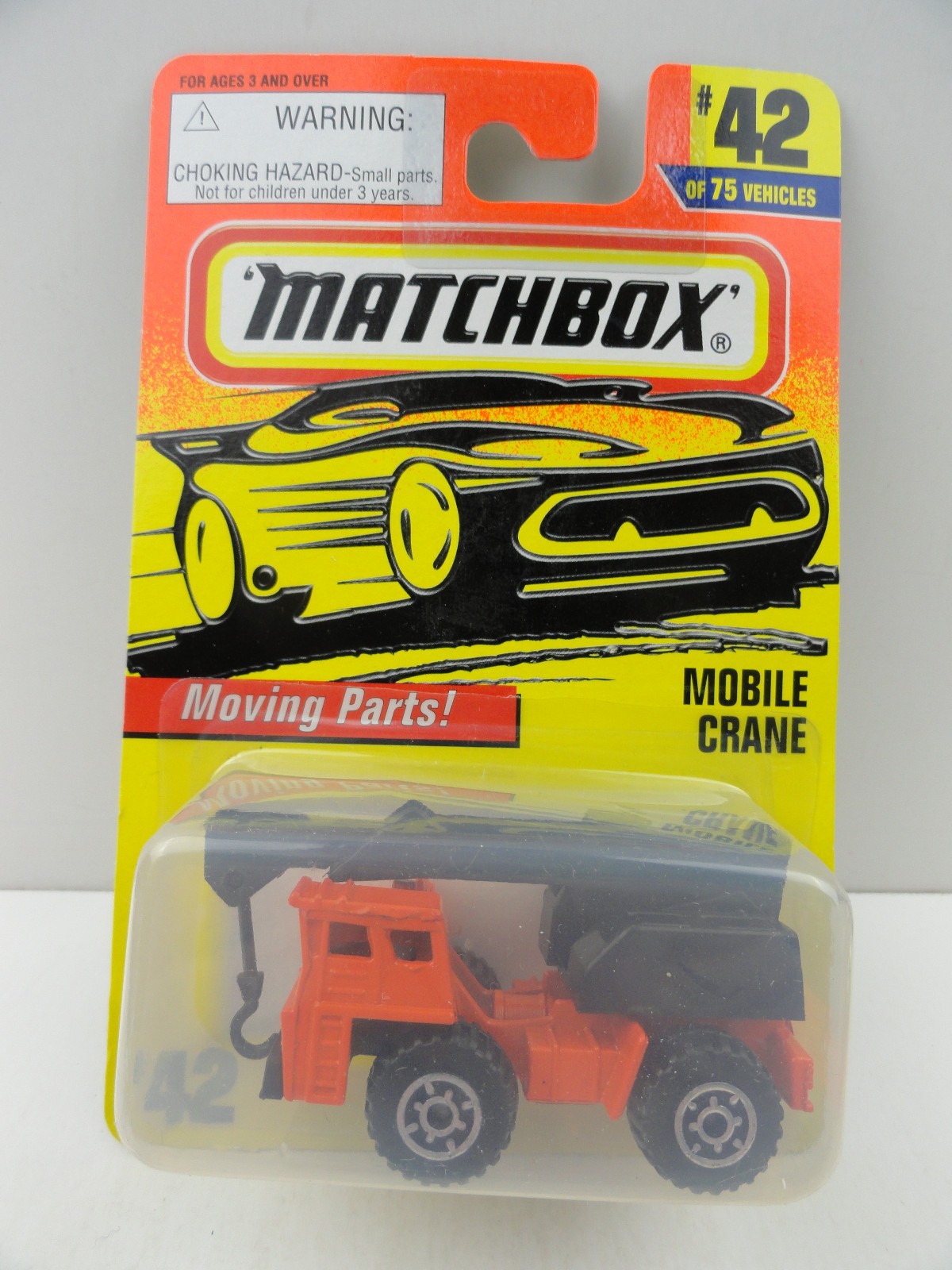 1997 Matchbox #42 Mobile Crane (Orange/Black Boom, Foggy Blister)