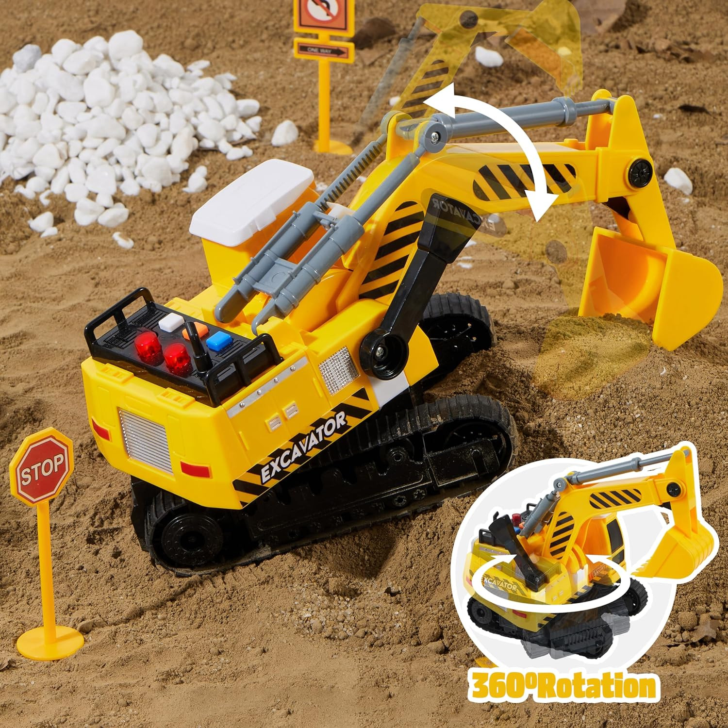 3 Pack Construction Truck Toy Set Excavator Dump Truck Loader Lights Sounds Kids