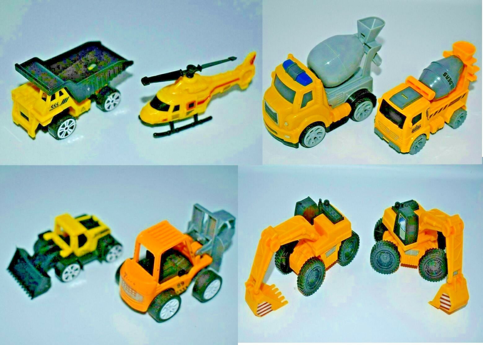lot of 8 Construction Vehicles Trucks Equipment Digger Mixer Helicopter Dump