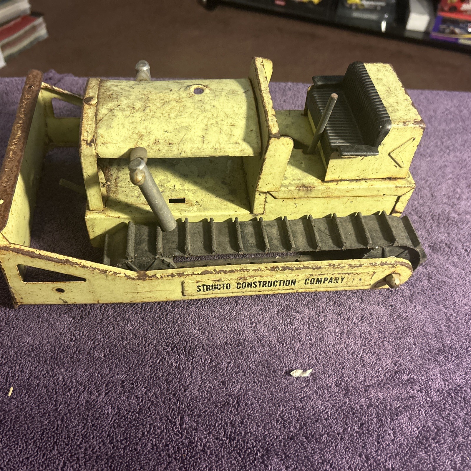 Vintage Structo Construction Company Metal Green Dozer Bulldozer Toy 12”
