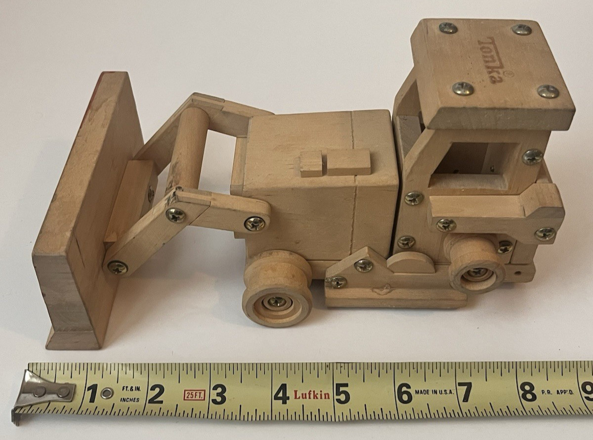Vintage Tonka Solid Wood Bulldozer Toy Heavy Duty 8 Inch No Rubber Tracks