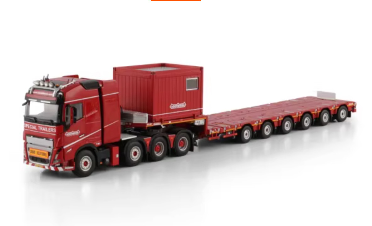 WSI 1:50 VOLVO FH5 8X4 Truck &Nooteboom Low Loader Flatbed Trailer Diecast Model