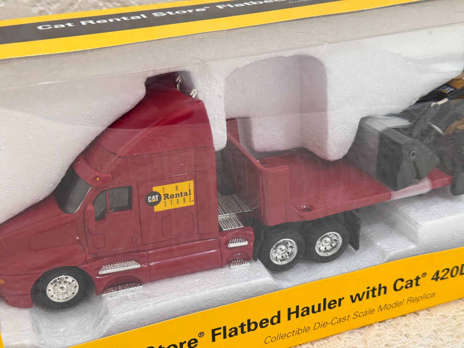 1/50 CAT Rental Flatbed Hauler Truck w 420D IT Backhoe Loader Norscot Diecast