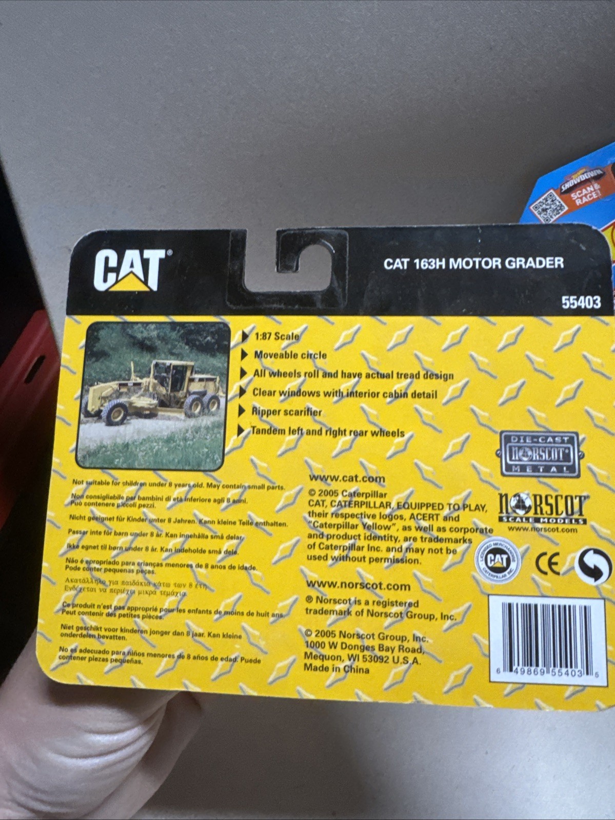 NIB 2005 CAT 163H MOTOR GRADER CONSTRUCTION 1/87 NORSCOT DIECAST TOY #55403