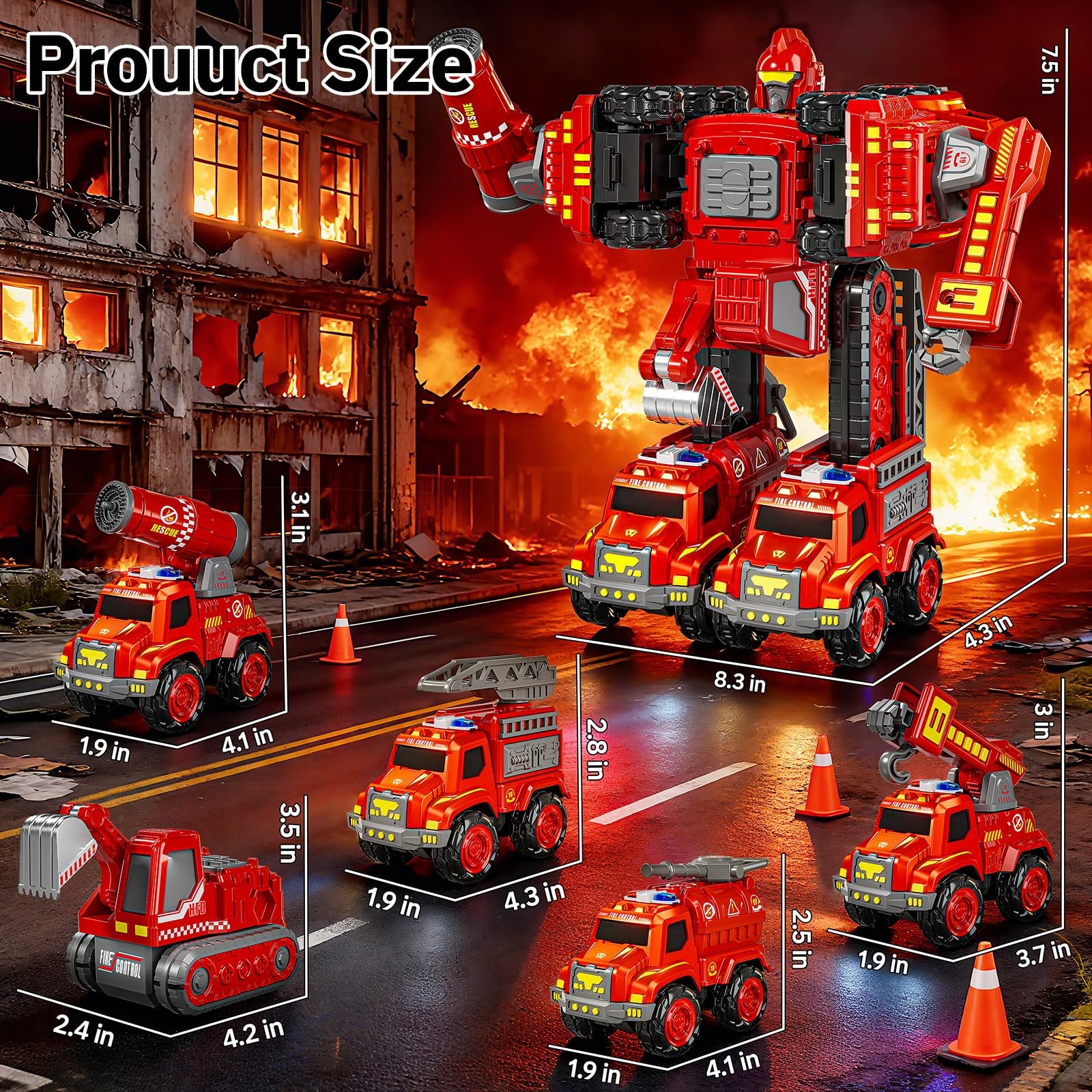 Transform Toys for Boys 4-6, 5 in 1 Take Apart Toys for Boys 3-5, Fire Firetr…