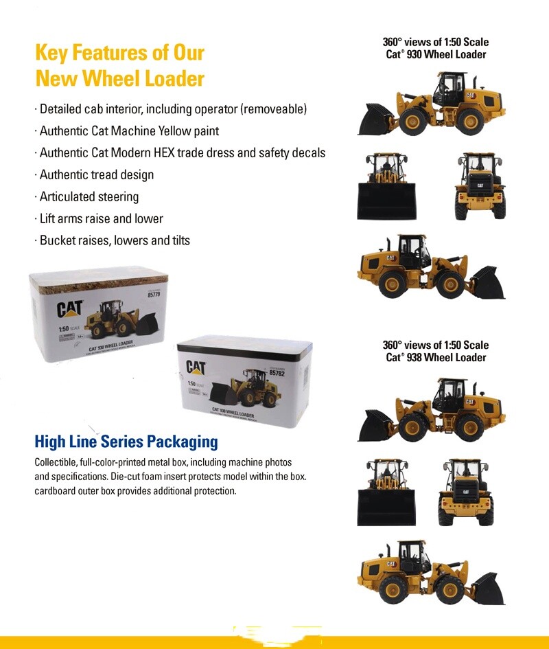 1:50 DM Cat 938 Wheel Loader Construction Machine Equipment Diecast Model