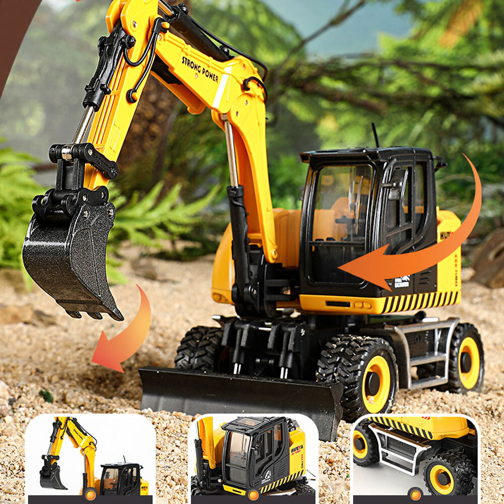 6.7″ Wheel Excavator Construction Equipment Model Diecast Excavator Toy Black