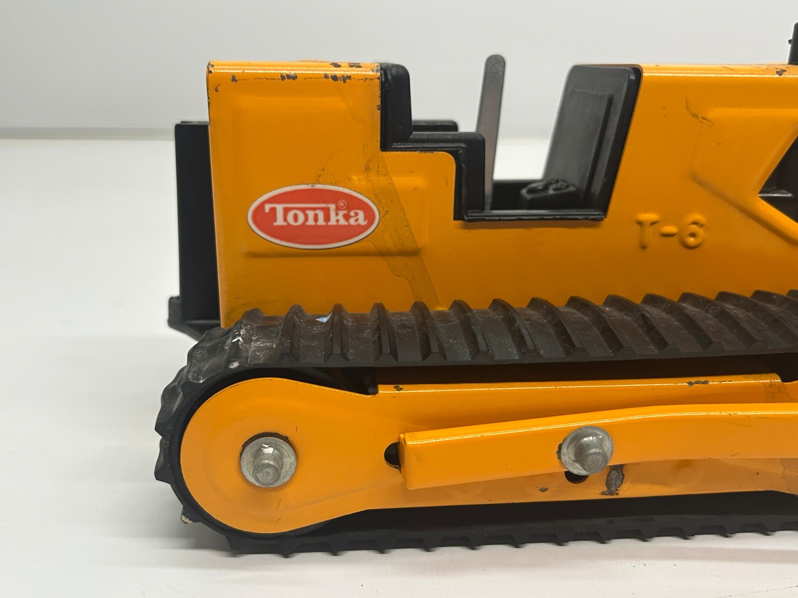 Vtg c1970s Tonka T-6 Pressed Steel Plastic Orange Bulldozer Toy