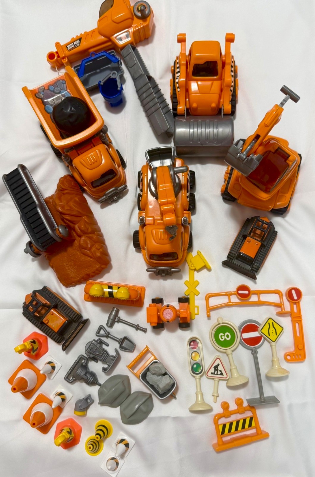 CONSTRUCTION TRUCKS Road Work Signs Crane Steamroller Digger Tools HOME DEPOT