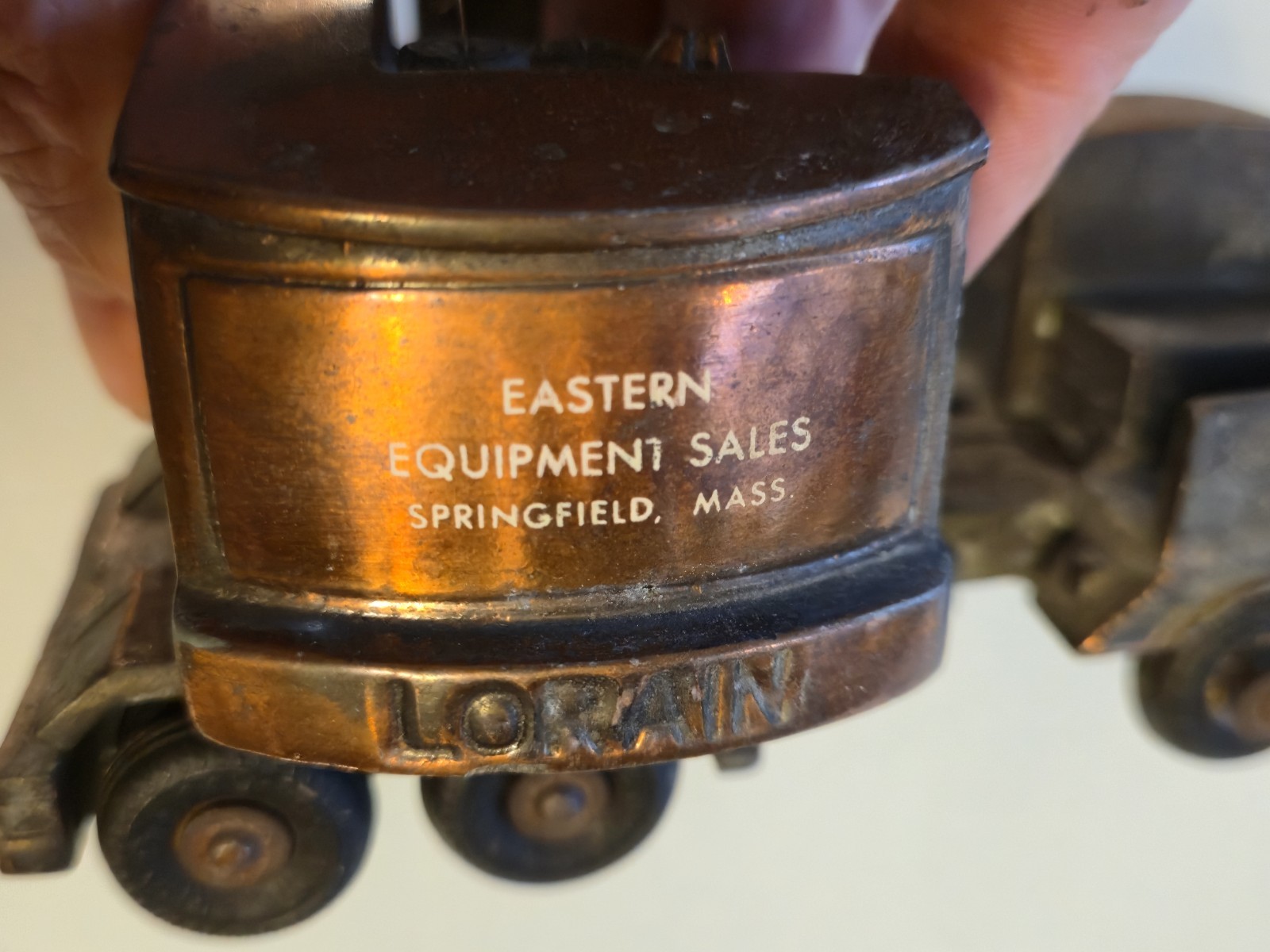 Vintage LORAIN Mobile Crane Truck BRASS Toy Paperweight EHRBAR Springfield MASS
