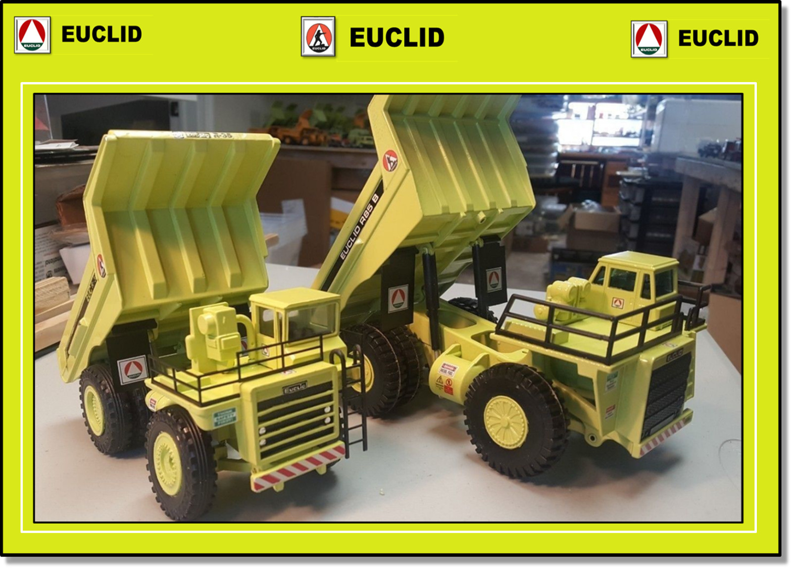 2 x EUCLID Dump Trucks R-85B / R-35 authentic 1955 “Hi Lite Green” Paint!!!