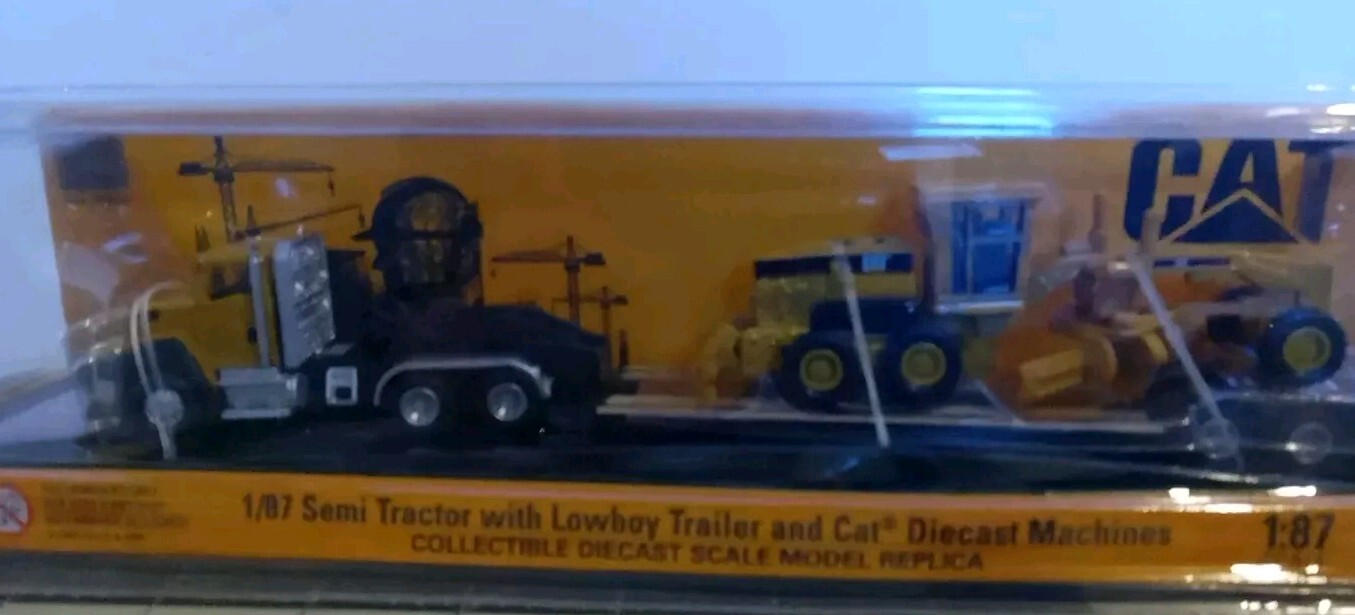 Cat CT660 Day Cab Tractor w/ Lowboy Trailer & 163H Motor Grader Diecast Model