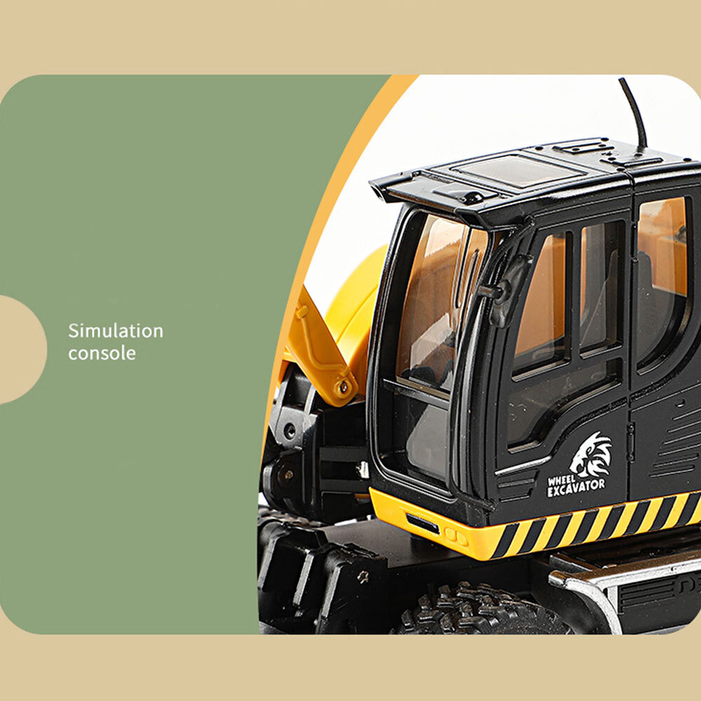 6.7″ Wheel Excavator Construction Equipment Model Diecast Excavator Toy Black